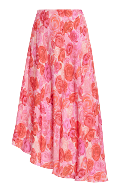 Shop Aje Valeria Asymmetric Floral Jacquard Midi Skirt In Pink