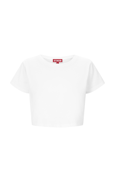 Shop Staud Dean Cropped Cotton T-shirt In White