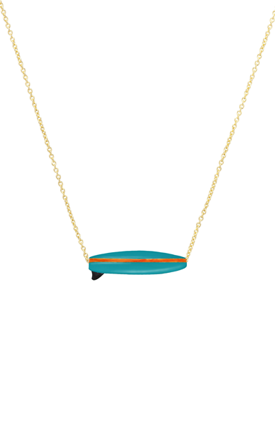 Shop Aliita Surf 9k Yellow Gold Turquoise Necklace In Blue