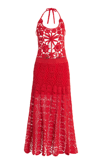 Shop Akoia Swim Fernanda Crocheted Cotton Maxi Dress In Red