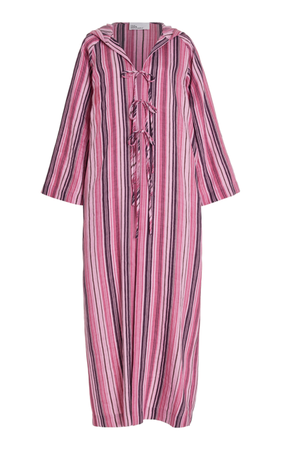 Shop Lisa Marie Fernandez Beach Striped Linen-blend Maxi Cape Dress