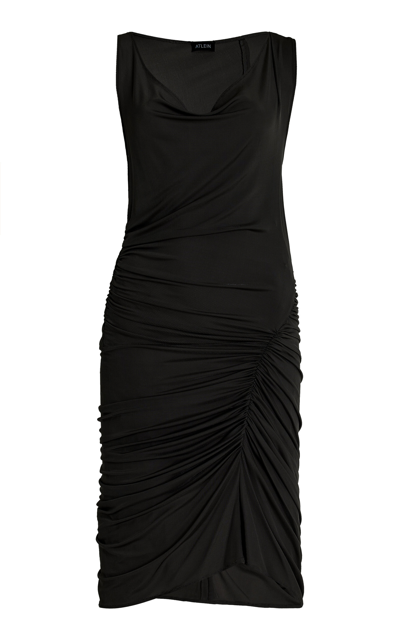 Shop Atlein Ruched Jersey Midi Dress In Black