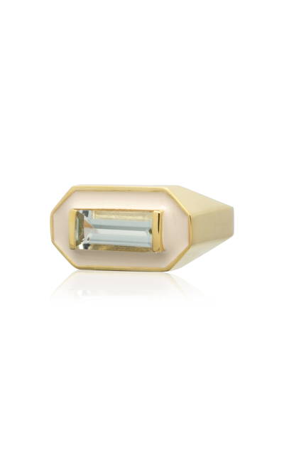 Shop Aliita Deco Maxi Enameled 9k Yellow Gold Amethyst Ring In White