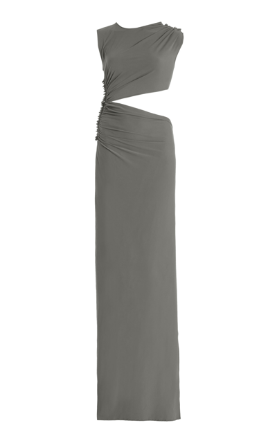 Shop Atlein Cutout Jersey Maxi Dress In Grey