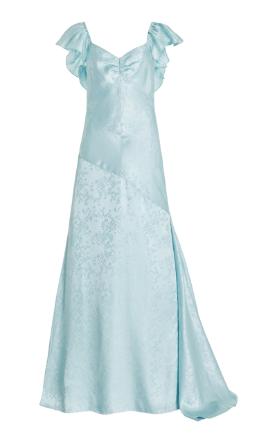 Shop Markarian Katharina Ruffled Silk-blend Jacquard Gown In Blue