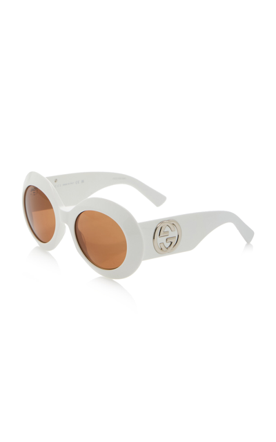 Shop Gucci Oversized Round-frame Acetate Sunglasses In White
