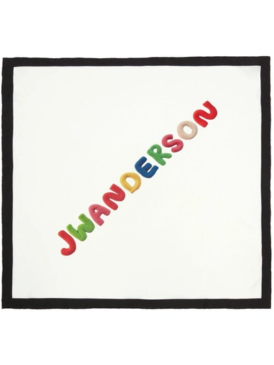 Shop Jw Anderson J.w. Anderson Logo-print Silk Scarf In Offwhite/black
