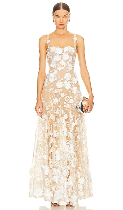 Bronx And Banco Jasmine Embroidered Strapless Column Gown In 奶油色