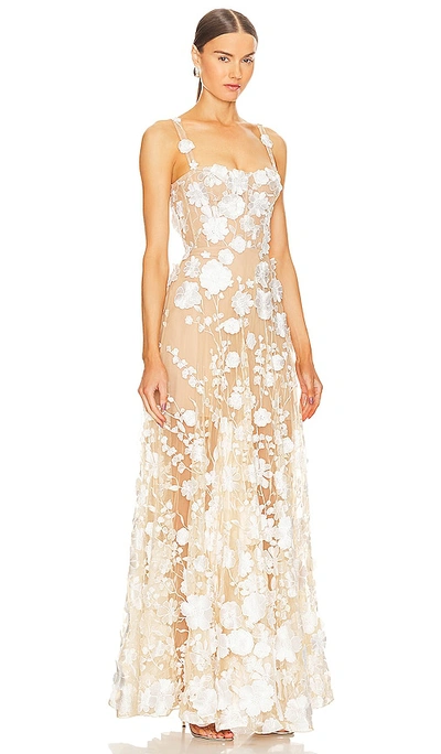 Bronx And Banco Jasmine Embroidered Strapless Column Gown In 奶油色
