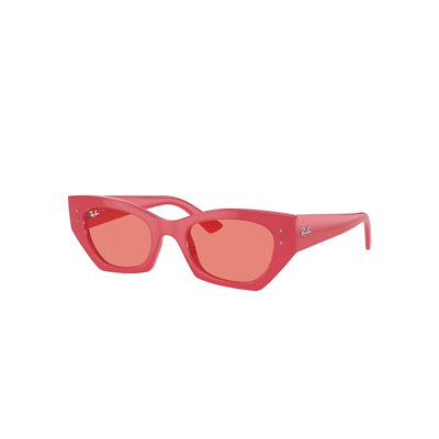 Shop Ray Ban Sunglasses Unisex Zena Bio-based - Red Cherry Frame Pink Lenses 52-22