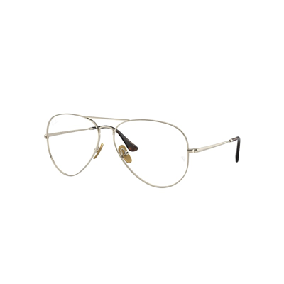 Shop Ray Ban Eyeglasses Unisex Aviator Titanium Optics - Gold Frame Clear Lenses Polarized 58-14