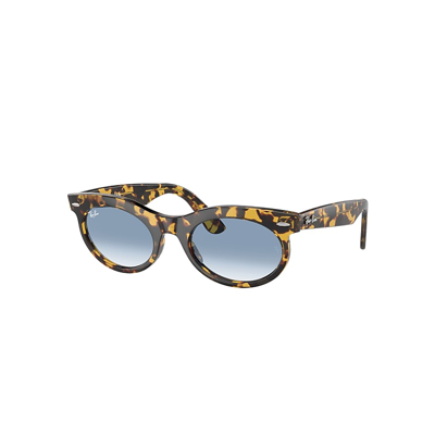 Ray Ban Wayfarer Oval Sunglasses Yellow Havana Frame Blue Lenses 53-22 In Yellow Havana