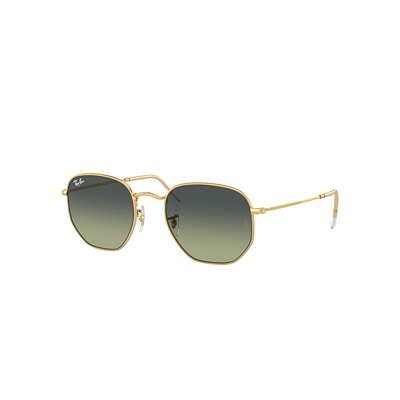 Shop Ray Ban Sunglasses Unisex Hexagonal - Gold Frame Green Lenses 51-21