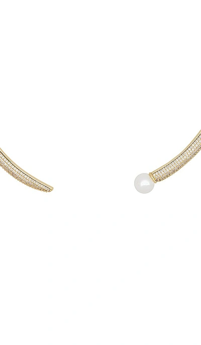 By Adina Eden Pave X Pearl Open Collar Choker Necklace In 金色