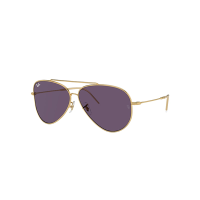 Shop Ray Ban Sunglasses Unisex Aviator Reverse - Gold Frame Violet Lenses 59-11