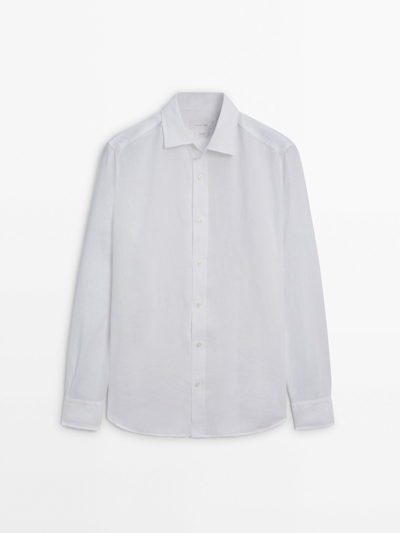 Shop Massimo Dutti 100% Linen Regular Fit Shirt In White