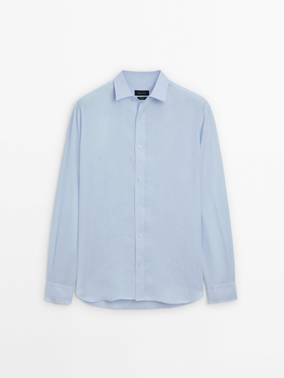 Shop Massimo Dutti 100% Linen Regular Fit Shirt In Blue