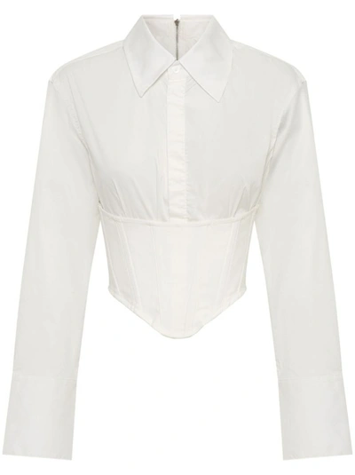 Shop Dion Lee Cropped Corset-style Shirt In White