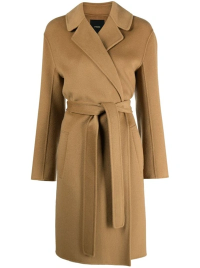 Shop Pinko Camel Brown Belted Single-breasted Coat