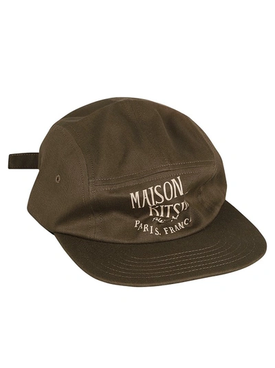 Shop Maison Kitsuné Logo-print Cotton Cap In Green