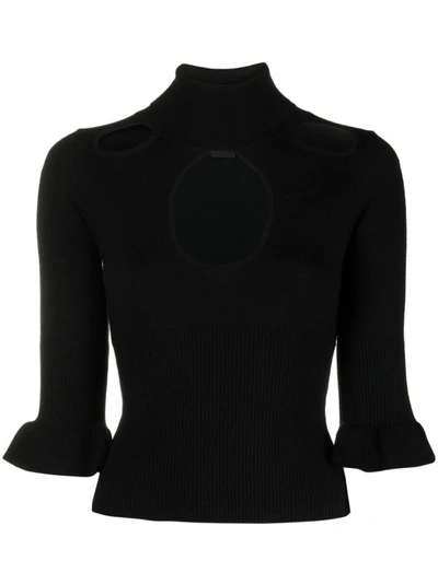 Shop Pinko Black Cut-out Ribbed-knit Top