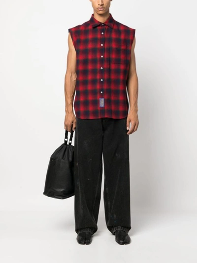 Shop Maison Margiela Pendleton Plaid Check-print Sleeveless Shirt In Red