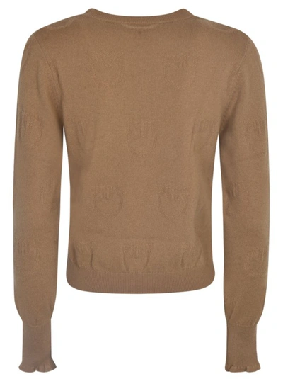 Shop Pinko Camel Brown Logo-debossed Cashmere Top