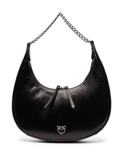 Shop Pinko Black Logo-plaque Leather Shoulder Bag