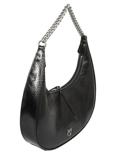 Shop Pinko Black Logo-plaque Leather Shoulder Bag