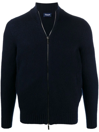 Shop Drumohr Navy-blue Zip-up Cardigan In Black