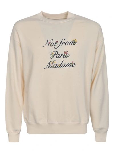 Shop Drôle De Monsieur Cream White Text-print Cotton Sweatshirt