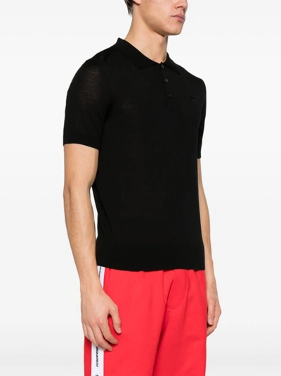 Shop Dsquared2 Ribbed Knit Embroidered Logo Polo Shirt In Black