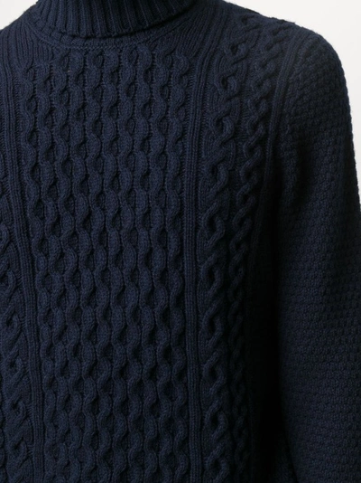 Shop Drumohr Cable-knit Roll Neck Jumper In Blue