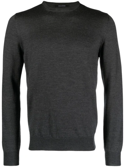 Shop Tagliatore Anthracite Grey Knitted Sweater In Black