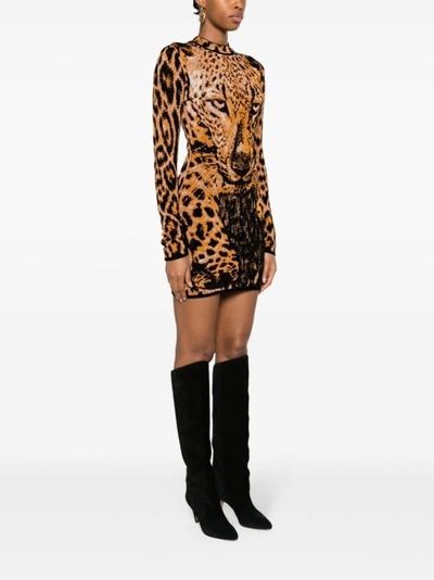 Shop Roberto Cavalli Camel Brown Leopard Print Jaguar Dress