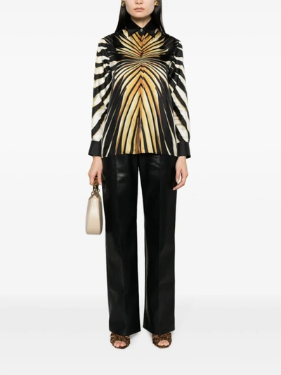 Shop Roberto Cavalli Multicolour Silk Abstract Pattern Shirt In Black