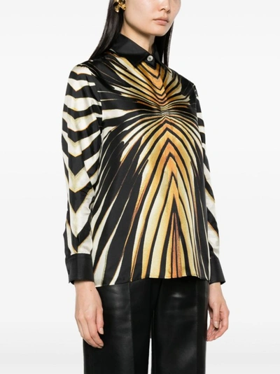 Shop Roberto Cavalli Multicolour Silk Abstract Pattern Shirt In Black