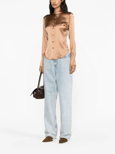 Shop Pinko Blush Beige Long-sleeve Silk Shirt In Brown