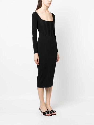 Shop Pinko Black Corset-style Long-sleeve Midi Dress