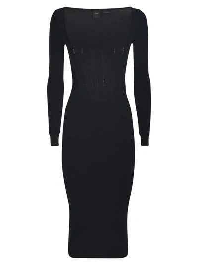 Shop Pinko Black Corset-style Long-sleeve Midi Dress