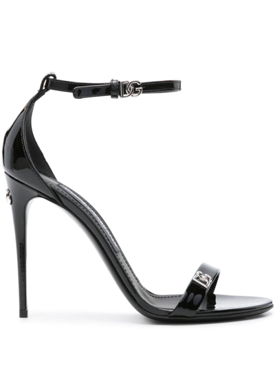 Shop Dolce & Gabbana Black Logo-plaque Patent Leather Sandals