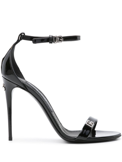Dolce & Gabbana Black Sandals With Dg Logo Detail In Patent Leather Woman In Black