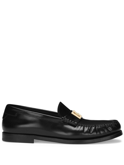Shop Dolce & Gabbana - Black Dg-plaque Leather Loafers - Men's