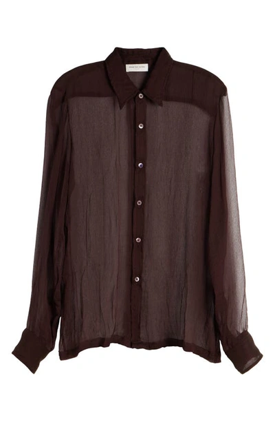 Shop Dries Van Noten Congreve Crinkled Silk Chiffon Button-up Shirt In Bordeaux