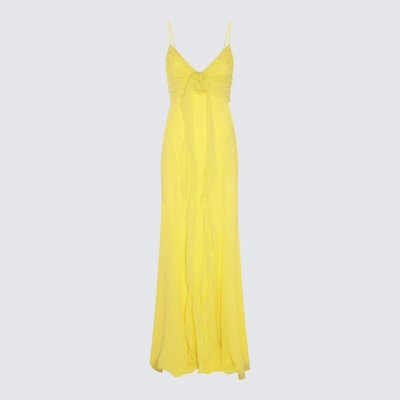 Shop Blumarine Yellow Silk Maxi Dress