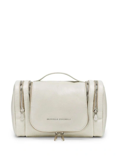 Shop Brunello Cucinelli Leather Beauty Case Bags In White