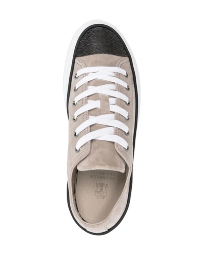 Brunello Cucinelli Taupe Seude Slip On Sneaker In Neutral