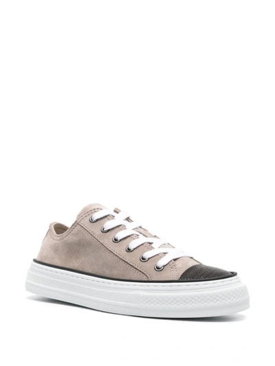 Brunello Cucinelli Taupe Seude Slip On Sneaker In Neutral