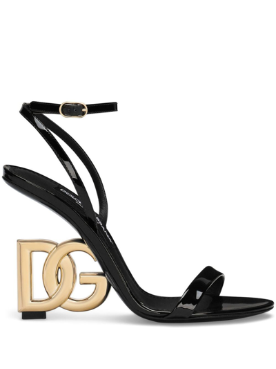 Dolce & Gabbana Patent Leather Sandals With Dg 3.5 Heel In Black