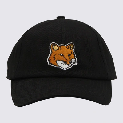 Shop Maison Kitsuné Black Cotton Fox Head Baseball Cap
